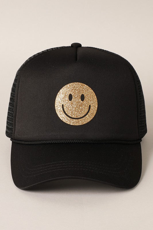 Gold Happy Face Foam Trucker Hat