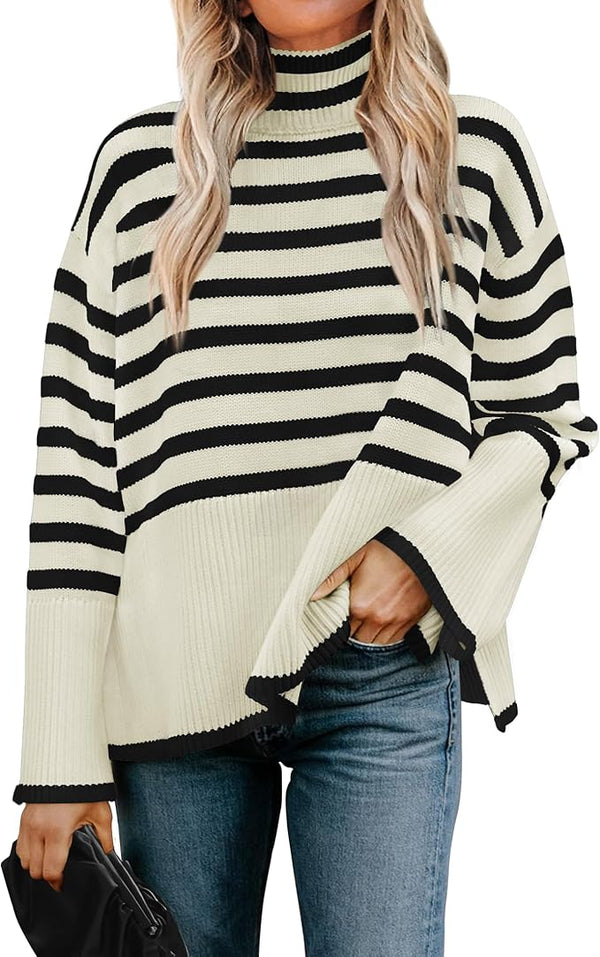 Samantha Striped Sweater - White, Black, or Khaki