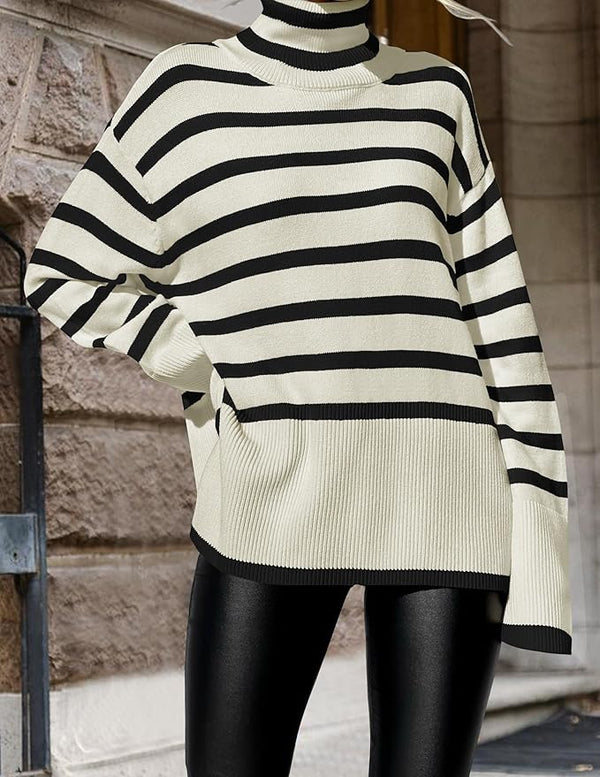 Samantha Striped Sweater - White, Black, or Khaki