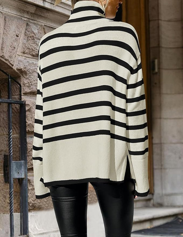 Samantha Striped Sweater - White, Black, or Khaki