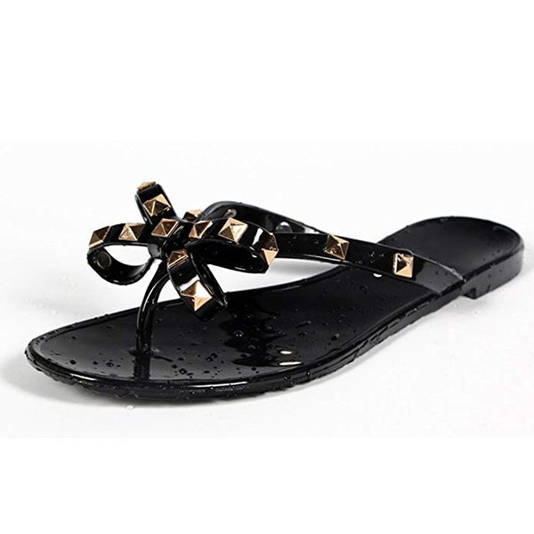 Valentina Studded Bow Sandals - Beige or Black - Daily Chic
