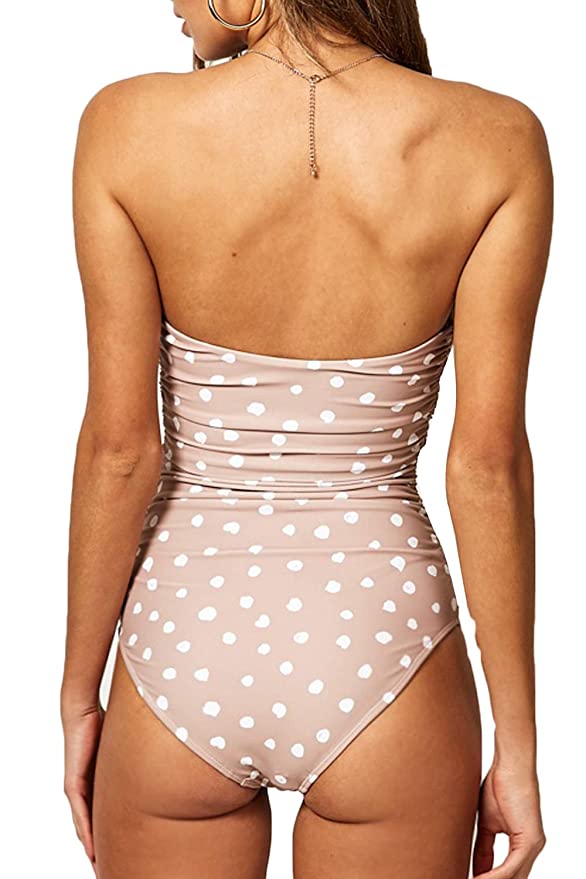 Bardot Knot Cutout Bathing Suit - Blush Polka Dots, Black, Pink, Orange, White, or Red - Daily Chic