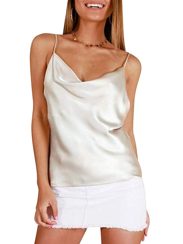 Simplicity Satin Cami Tank - Golden, Hunter Green, Black, White - Daily Chic