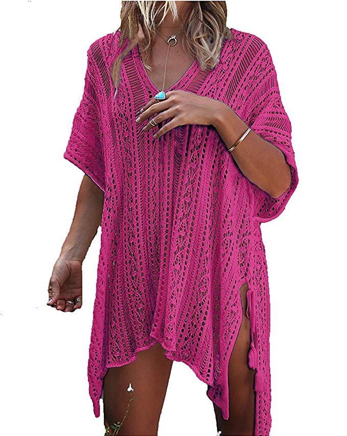 Women's Summer Swimsuit Cover Up - Lightweight Beach Dress With V-Neck & Drawstring