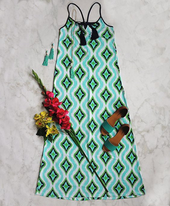 Cindy Print Maxi Dress - Turquoise + Multi - Daily Chic