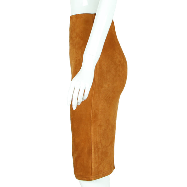 Carmen Faux Suede Midi Pencil Skirt - Camel, Beige or Black - Daily Chic