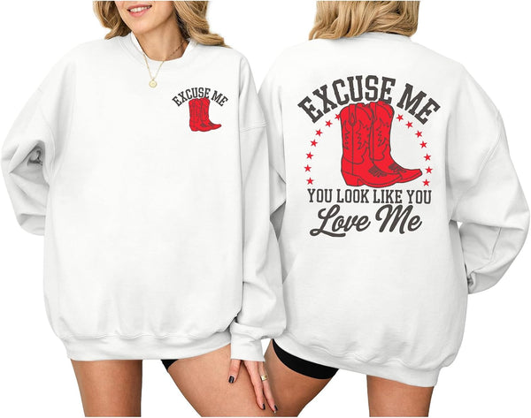 You Look Like You Love Me Cowboy Boots Sweatshirt - Beige, Black, Grey, Green, White