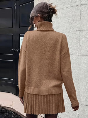 Posh In Pleats Turtleneck Sweater Set - Brown, Beige, Black, Grey