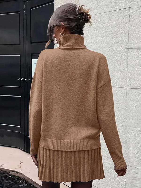 Posh In Pleats Turtleneck Sweater Set - Brown, Beige, Black, Grey