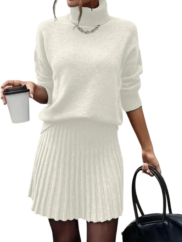 Posh In Pleats Turtleneck Sweater Set - Brown, Beige, Black, Grey