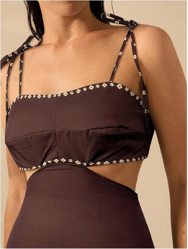 Havana Brown Botanical Cutout Maxi Dress