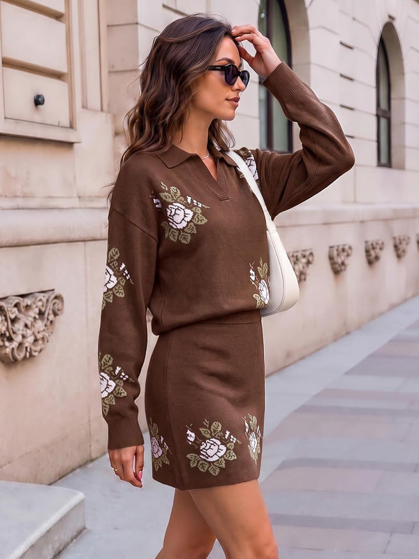 Prairie Petals Western Knit Skirt Set - Brown, Khaki