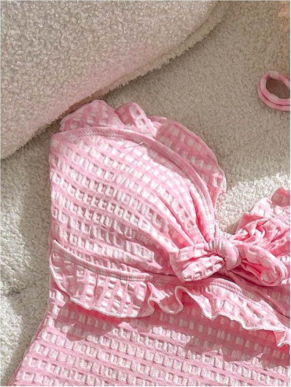 Bardot Knot Gingham Bathing Suit