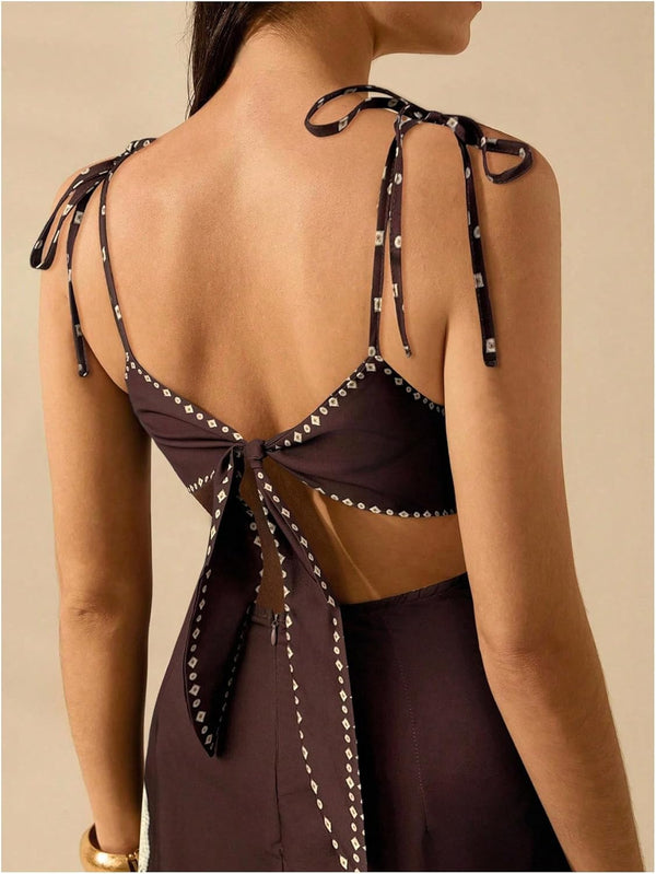 Havana Brown Botanical Cutout Maxi Dress