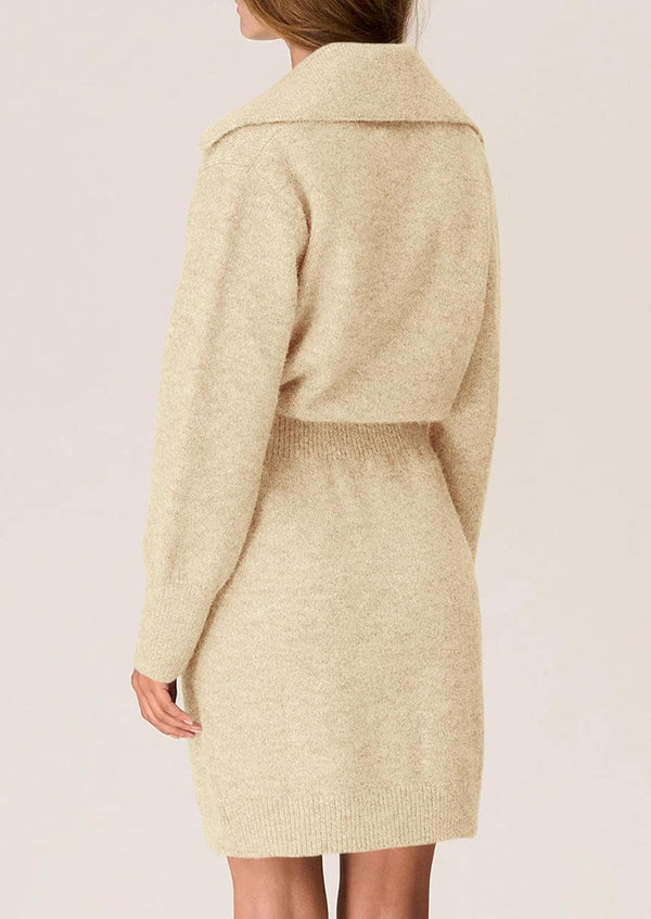 Buttoned-Up Beauty Mini Sweater Dress - Beige, Olive, Black