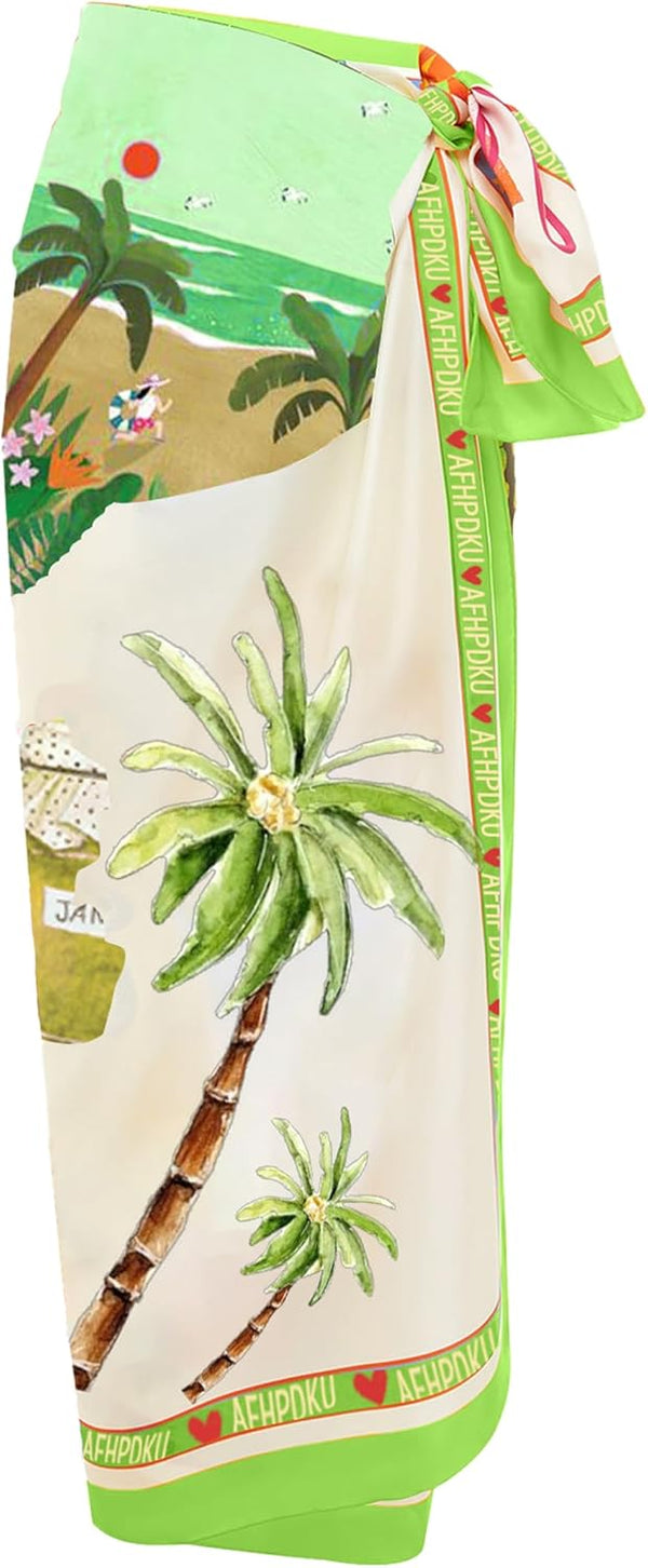 Women'S Beach Swimwear Printed Long Sarong Coverups Bathing Suit Pareo Large Pashmina Wrap Skirt