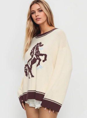 Wild Meadow Horse Knit Pullover Sweater