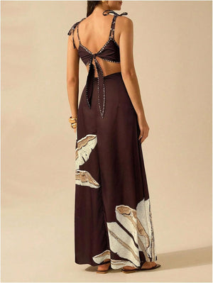 Havana Brown Botanical Cutout Maxi Dress