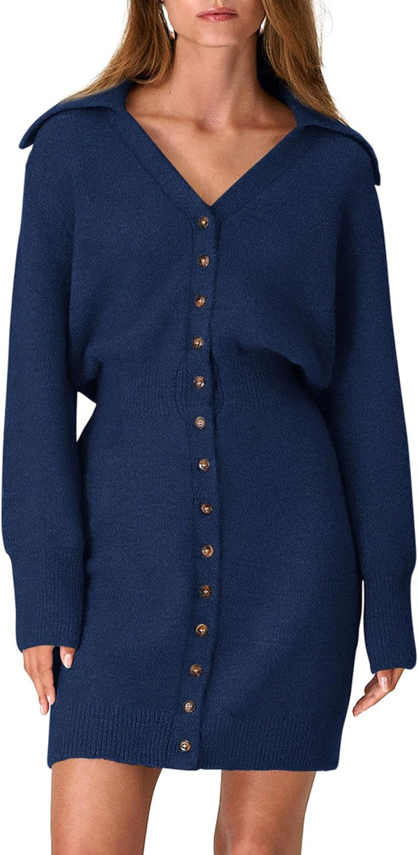 Buttoned-Up Beauty Mini Sweater Dress - Beige, Olive, Black