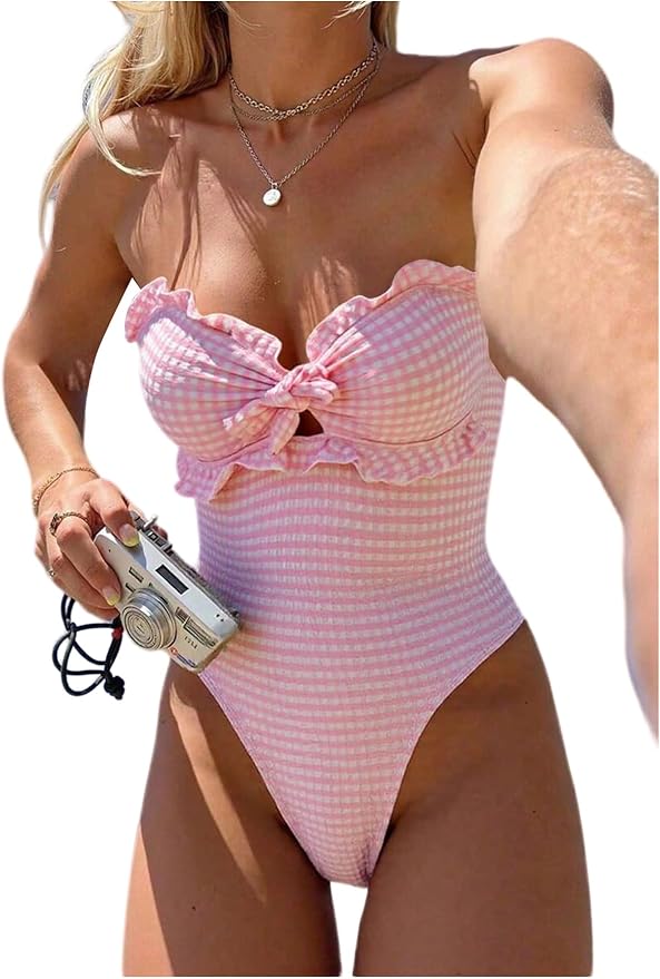 Bardot Knot Gingham Bathing Suit