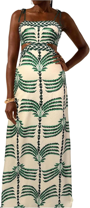 Tulum Tropical Leaf Cutout Maxi Dress