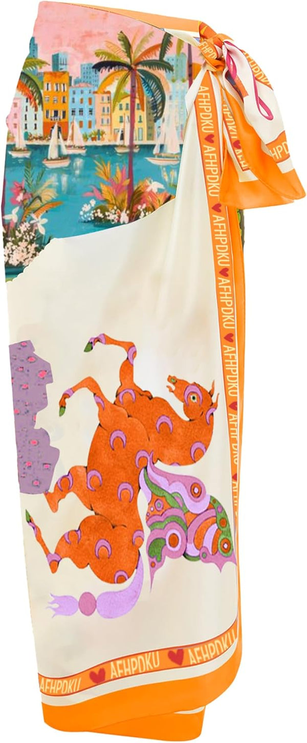 Women'S Beach Swimwear Printed Long Sarong Coverups Bathing Suit Pareo Large Pashmina Wrap Skirt