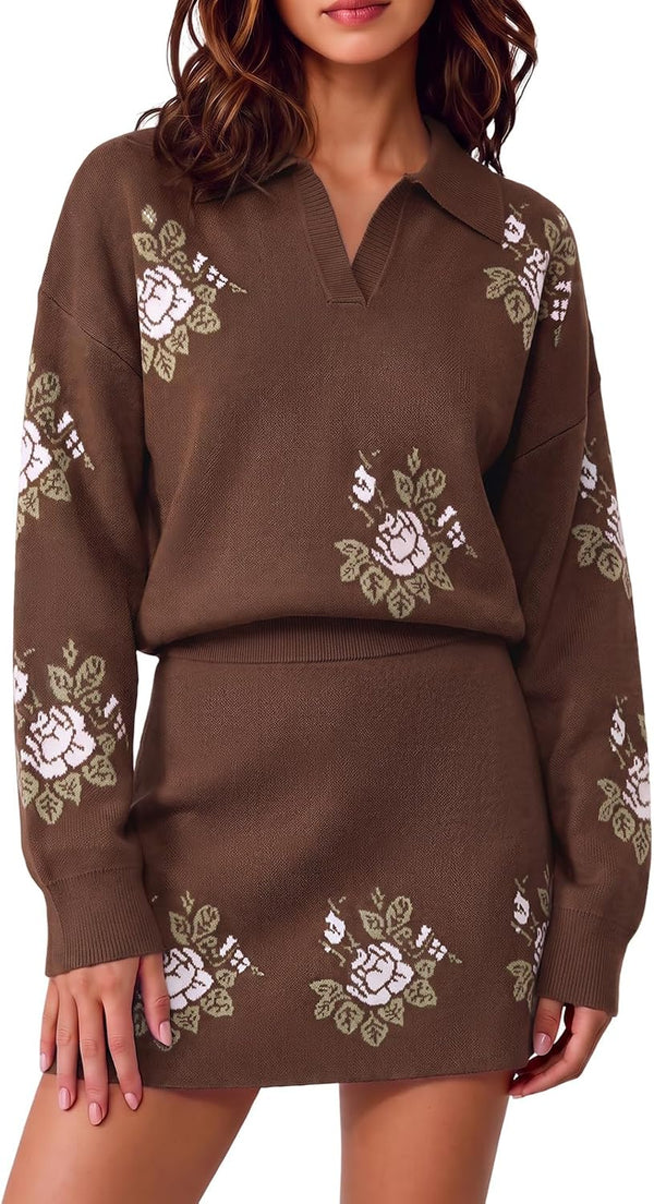 Prairie Petals Western Knit Skirt Set - Brown, Khaki