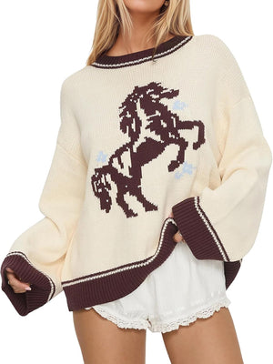 Wild Meadow Horse Knit Pullover Sweater