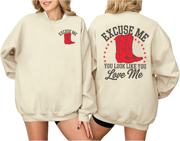You Look Like You Love Me Cowboy Boots Sweatshirt - Beige, Black, Grey, Green, White