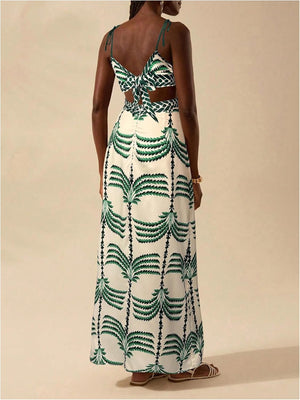 Tulum Tropical Leaf Cutout Maxi Dress