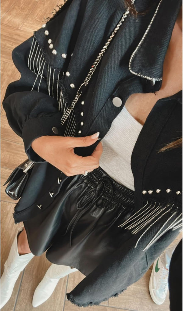 Rhinestone Rodeo Fringe Denim Jacket - Black, Blue, Dark Blue