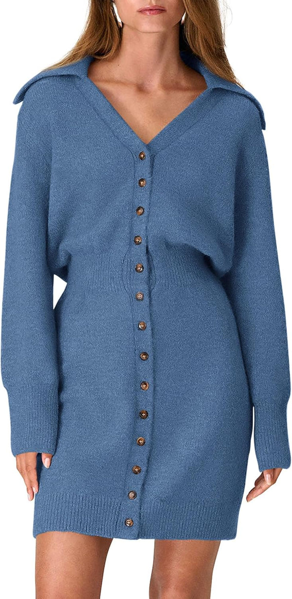 Buttoned-Up Beauty Mini Sweater Dress - Beige, Olive, Black