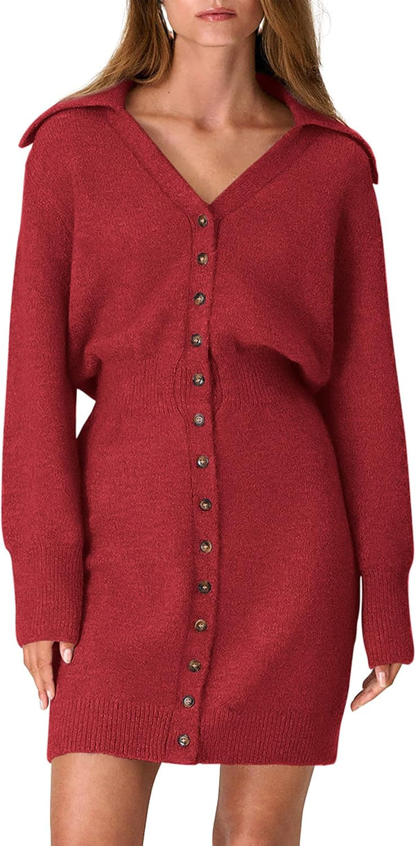 Buttoned-Up Beauty Mini Sweater Dress - Beige, Olive, Black