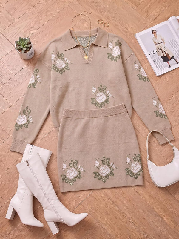 Prairie Petals Western Knit Skirt Set - Brown, Khaki