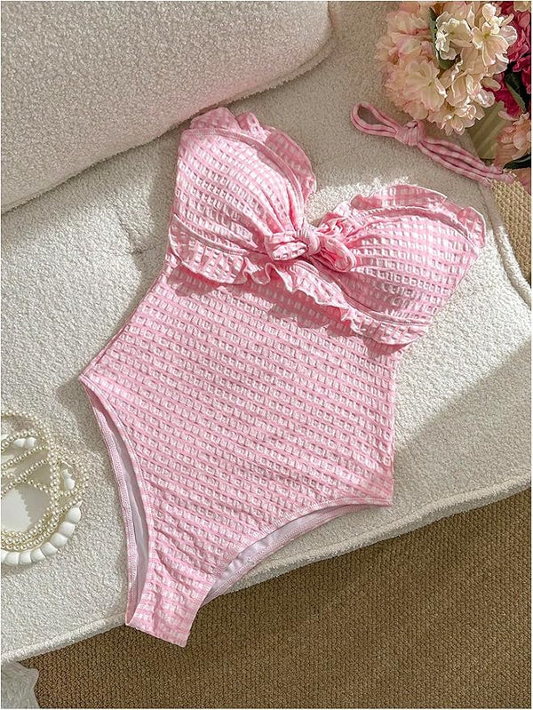 Bardot Knot Gingham Bathing Suit