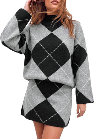 Diamond Darling Argyle Sweater 2 Piece Set - Brown, Camel, White, Khaki, Grey