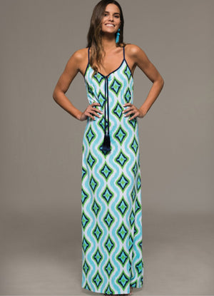 Cindy Print Maxi Dress - Turquoise + Multi - Daily Chic