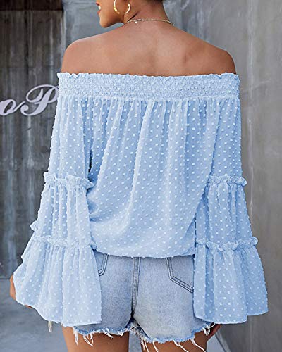 Sweet Pea Off The Shoulder Polka Dot Bell Sleeve Top - White, Rose, Blue, Pink or Sage - Daily Chic