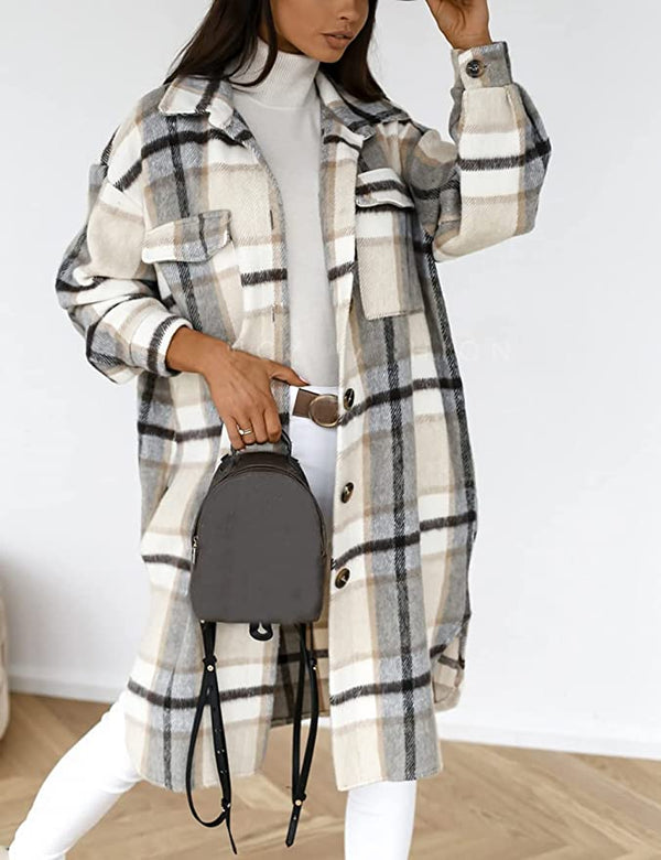 Smoky Mountains Plaid Shacket - Khaki + Grey