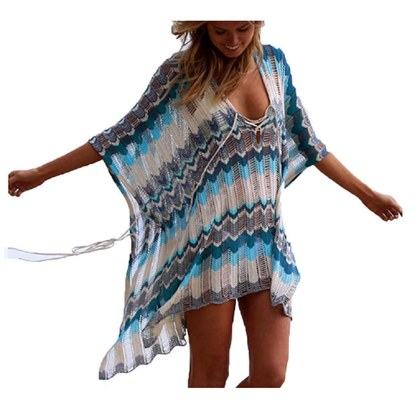 Wanderer Bikini Swimsuit Cover Up - Colorful Cyan - Daily Chic