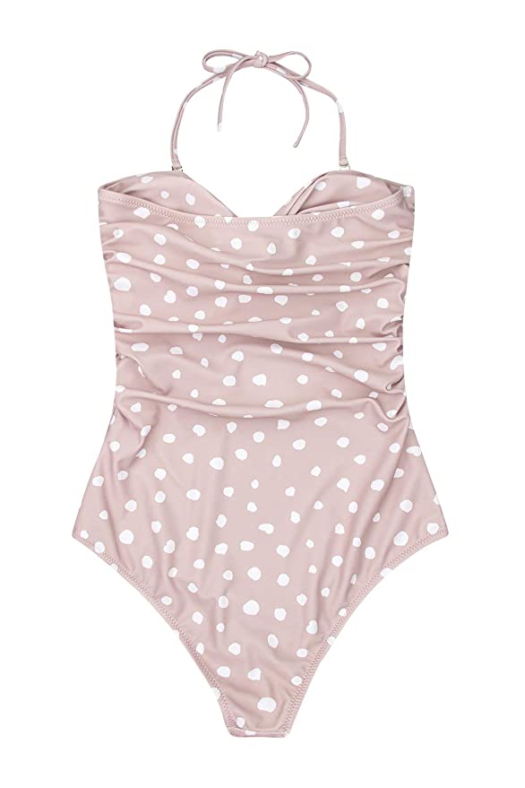 Bardot Knot Cutout Bathing Suit - Blush Polka Dots, Black, Pink, Orange, White, or Red - Daily Chic