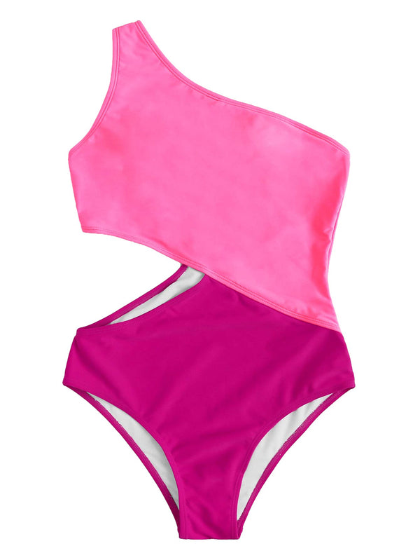 South Beach One Shoulder Cutout One Piece Swimsuit - Pink or Black + White - Daily Chic