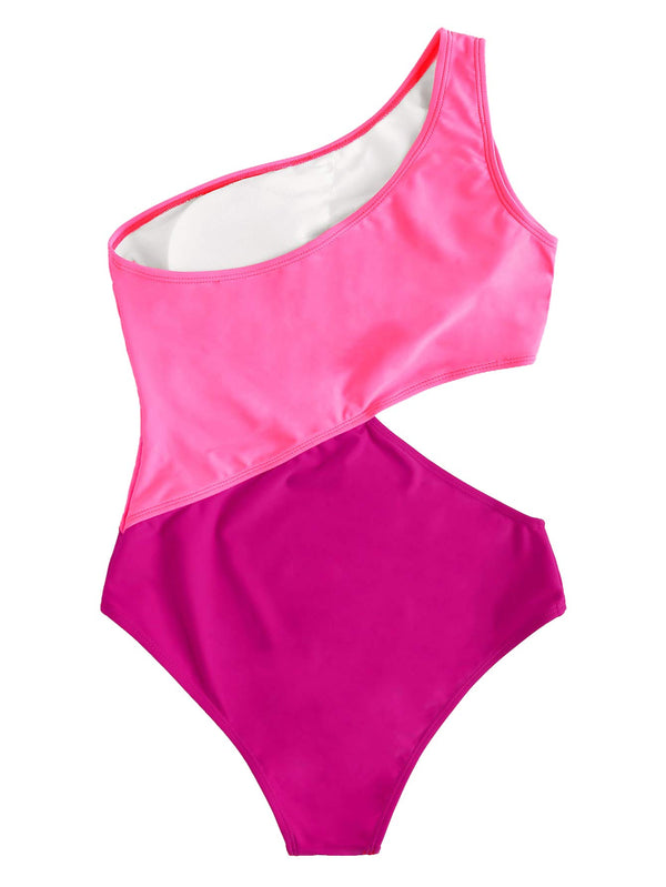 South Beach One Shoulder Cutout One Piece Swimsuit - Pink or Black + White - Daily Chic