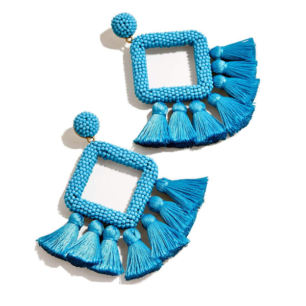 Baha Beaded Silk Tassel Earrings - White, Turquoise, Red, Black, Mint, Beige, Light Blue, Steel Blue - Daily Chic