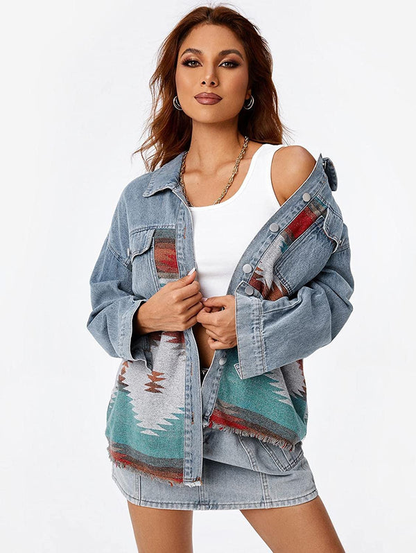 Dutton Aztec Print Denim Boyfriend Jacket