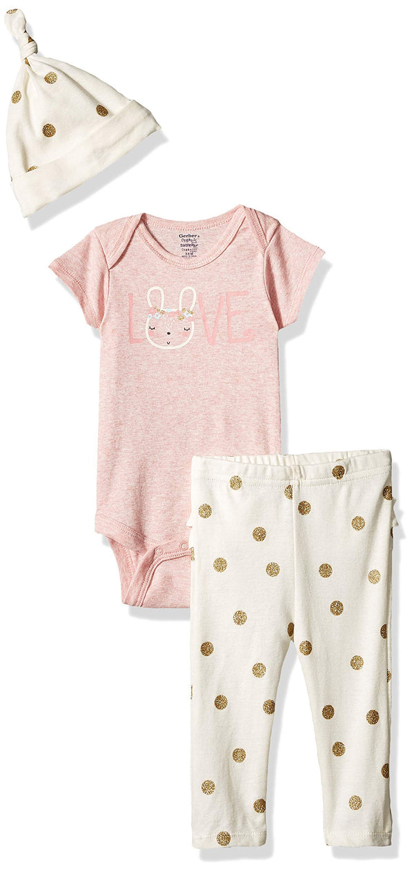 Love Bunny 3PCS Organic Onesie + Pants + Cap - Daily Chic