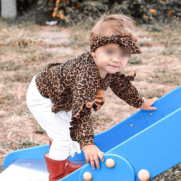 Leopard Ruffle Sweatshirt + Pants + Headband - Daily Chic