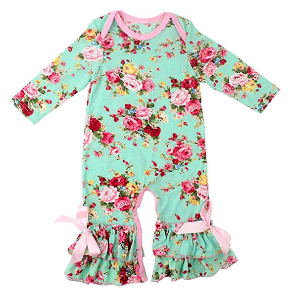 Spring Showers Floral Ruffle Onesie Romper - Pink or Mint - Daily Chic