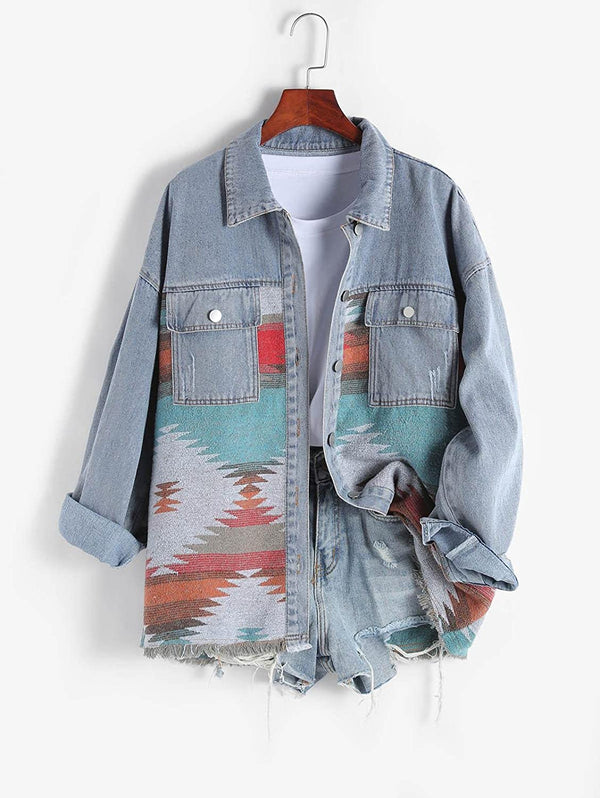 Dutton Aztec Print Denim Boyfriend Jacket