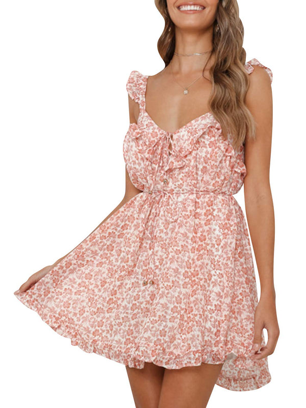 Maui Floral Ruffle Dress - Coral - Daily Chic